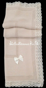 Beautiful Traditional Beige Baby Receiving Shawl With Lace - 3468