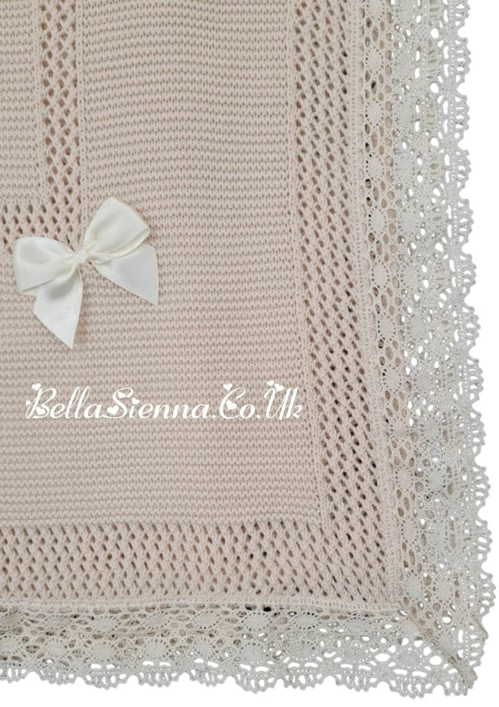Beautiful Traditional Beige Baby Receiving Shawl With Lace - 3468