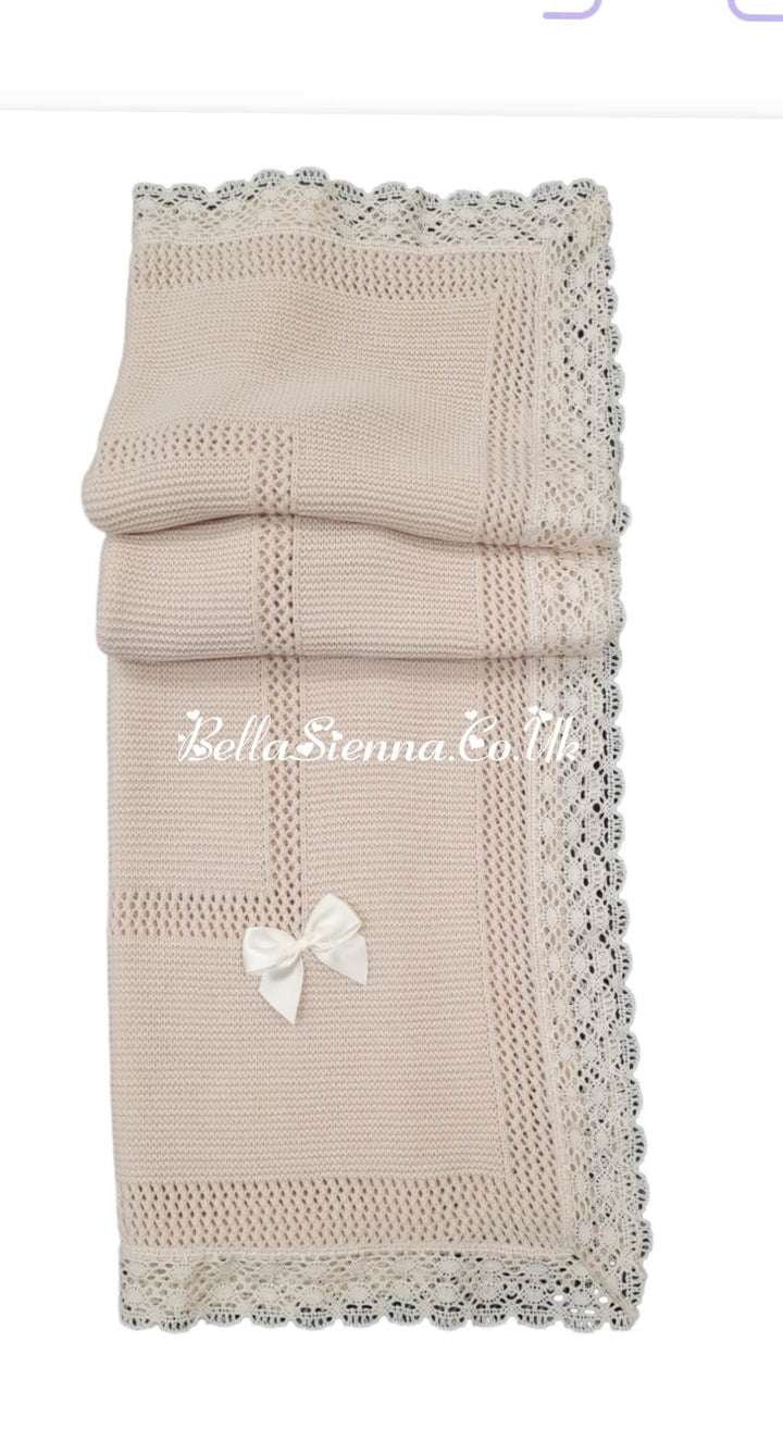Beautiful Traditional Beige Baby Receiving Shawl With Lace - 3468