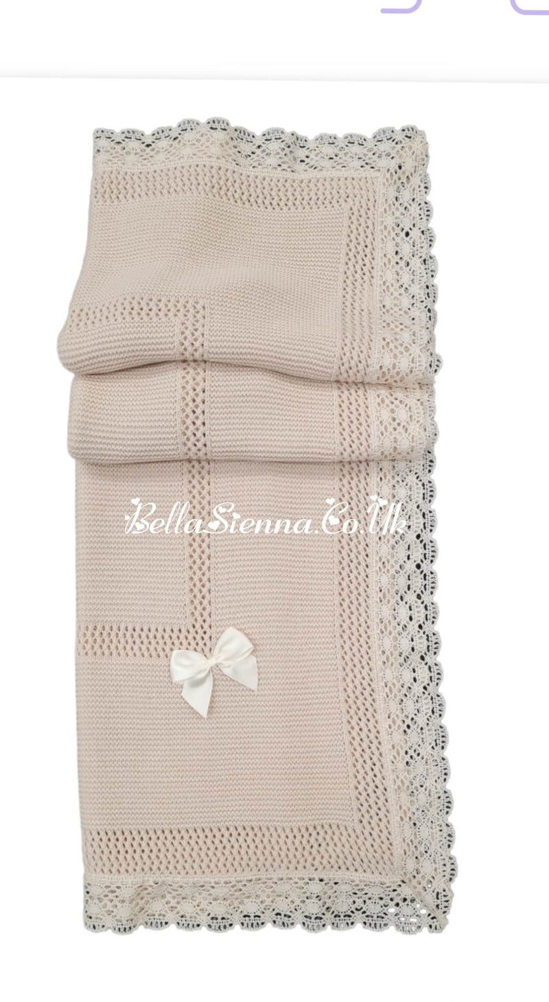 Beautiful Traditional Beige Baby Receiving Shawl With Lace - 3468