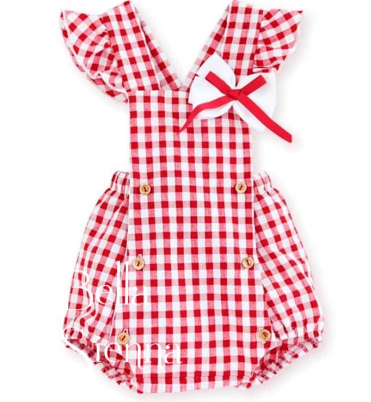 Mac ilusion Baby Girls White And Red Check Shortie/Dungaree 7700