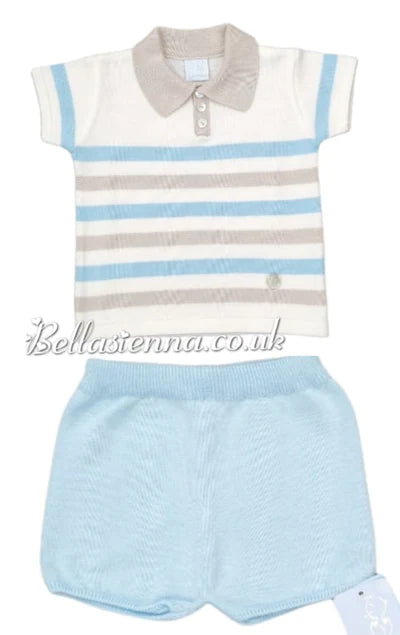 Granlei, Cream/Blue and Beige shorts set for younger boys - 122-406