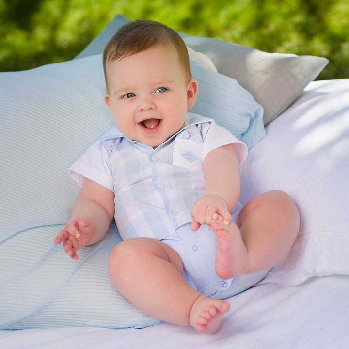 Tutto Piccolo Baby Boys Romper Sky Blue Check 4285
