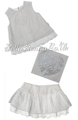 Tutto Piccolo Stone & Ivory Linen Skirt Set With Beautiful Detail - 4740