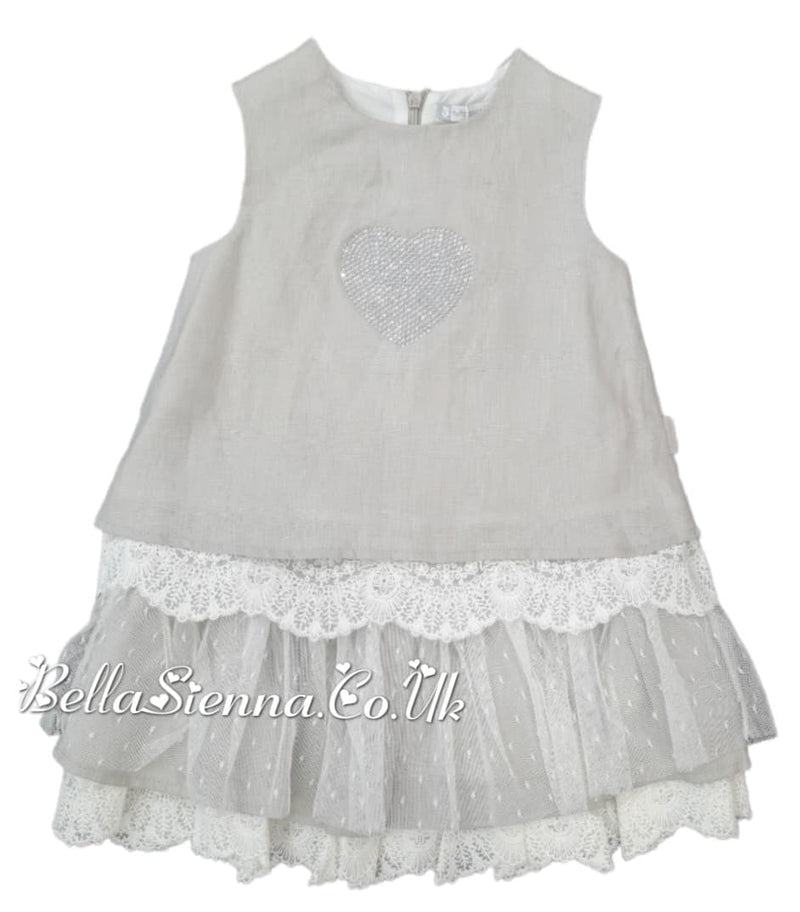 Tutto Piccolo Stone & Ivory Linen Skirt Set With Beautiful Detail - 4740