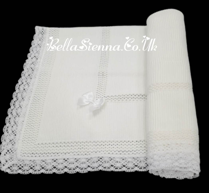 Beautiful Traditional White/Ivory Baby Receiving Shawl With Lace - 3468