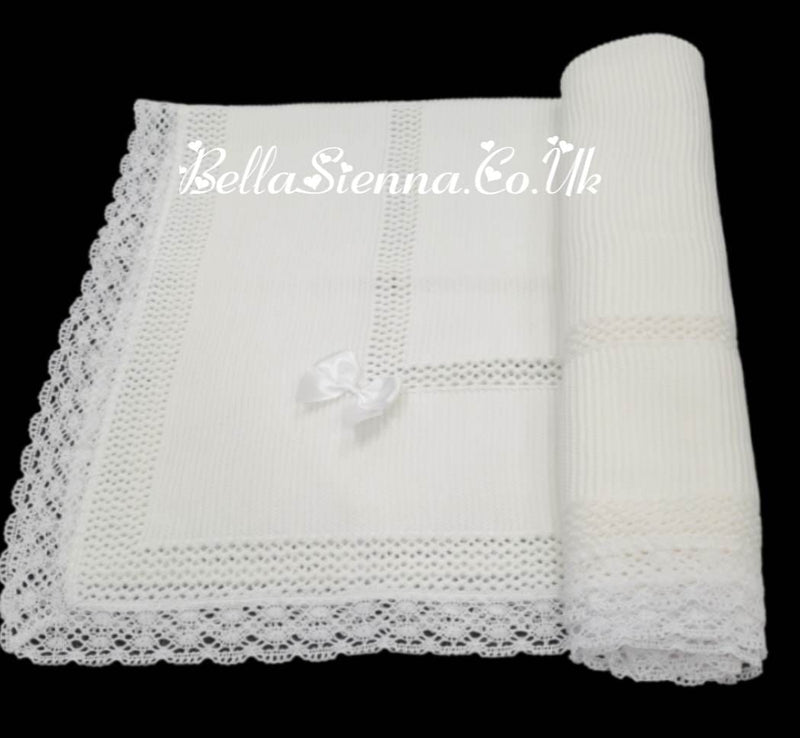 Beautiful Traditional Ivory Baby Receiving Shawl With Lace - 3468