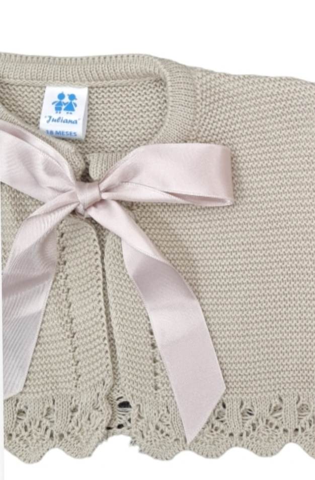 Juliana Girls Beige Bow Cardigan