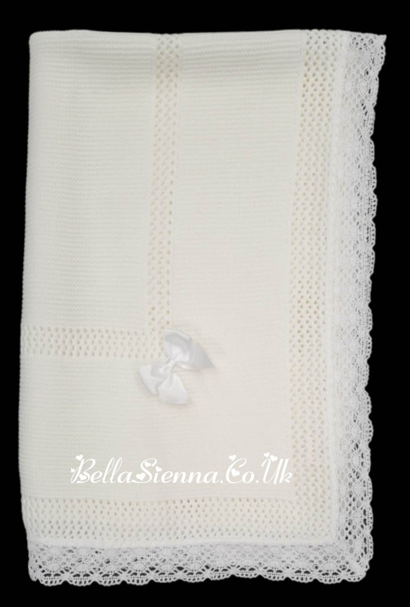 Beautiful Traditional Ivory Baby Receiving Shawl With Lace - 3468