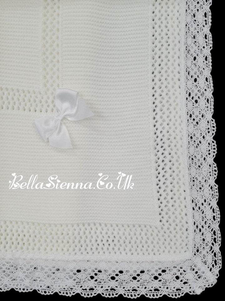 Beautiful Traditional White/Ivory Baby Receiving Shawl With Lace - 3468