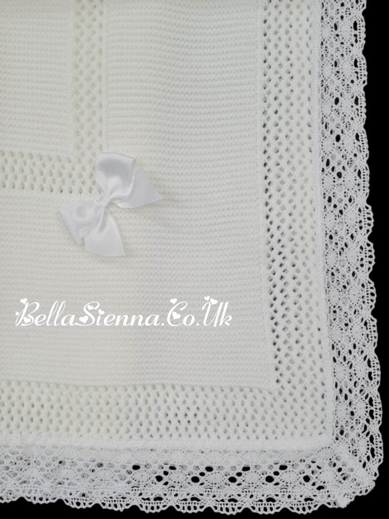 Beautiful Traditional Ivory Baby Receiving Shawl With Lace - 3468
