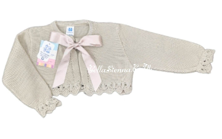 Juliana Girls Beige Bow Cardigan