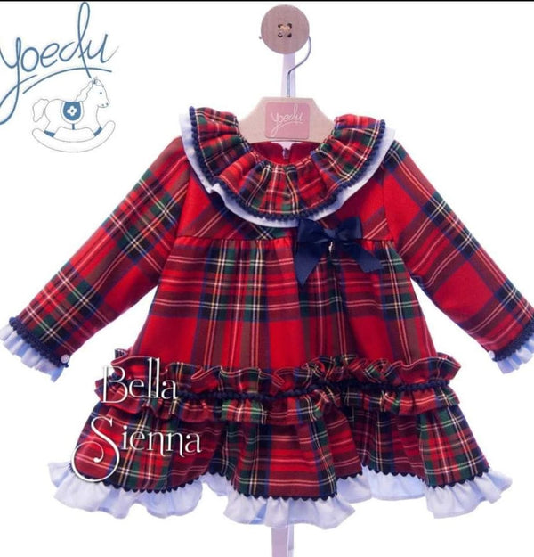Yoedu Girls Red And Navy Tartan Bow Dress 5157