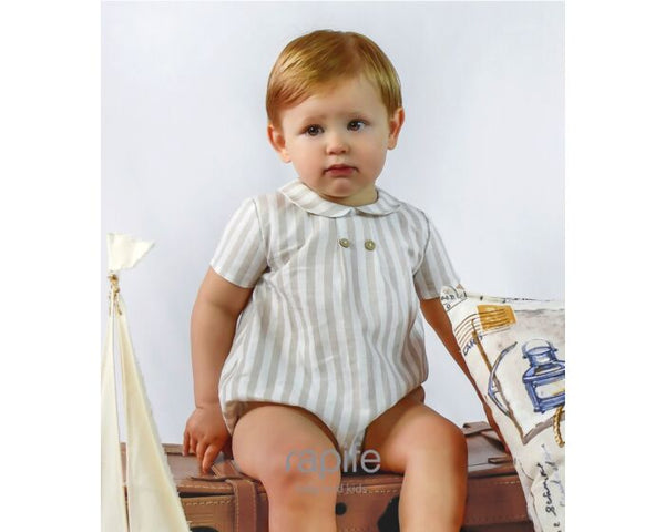 Rapife Ivory And Beige Striped Romper For Baby Boys