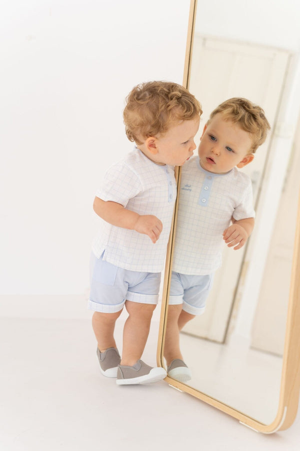 Tutto Piccolo Baby Blue & White Boys Shorts Set - 5687