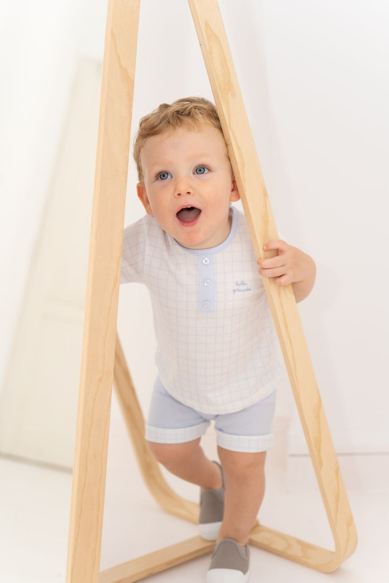 Tutto Piccolo Baby Blue & White Boys Shorts Set - 5687