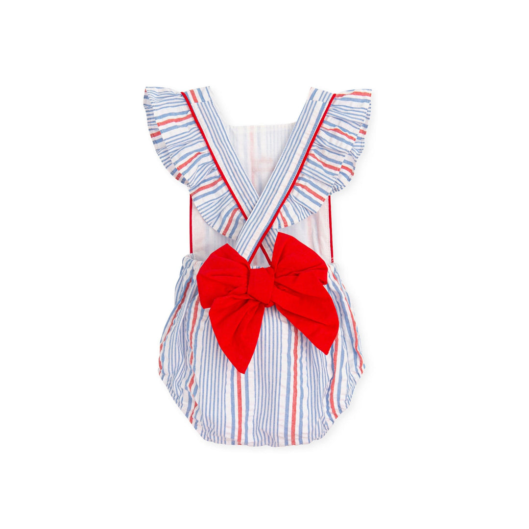 Tutto Piccolo Blue Striped Romper With Bow - 5722