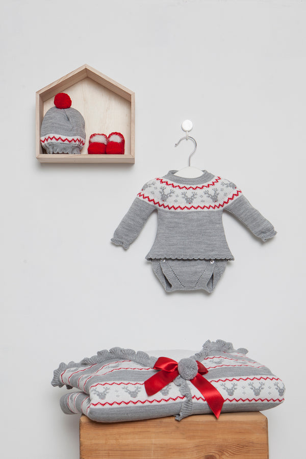 Juliana Unisex Babies Grey Christmas Outfit With Reindeers