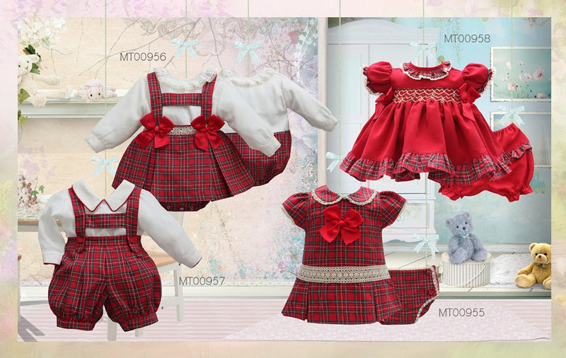Pretty Originals *Baby Girls Red Tartan Dress, Pants And Matching Headband MT00955
