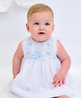 Sarah Louise White & Blue Smocked Voile Dress - 012245