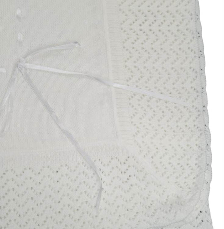 Beautiful Traditional Ivory Baby Receiving Shawl With Ribbon -2432