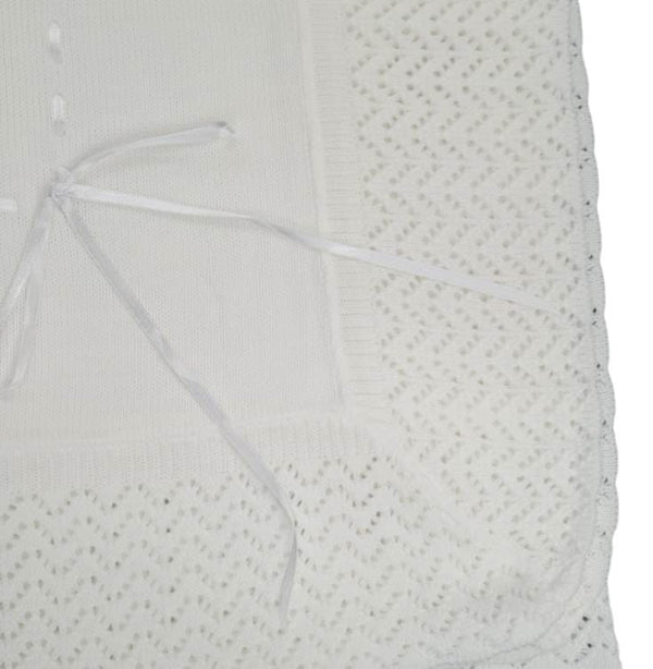 Beautiful Traditional Ivory Baby Receiving Shawl With Ribbon -2432