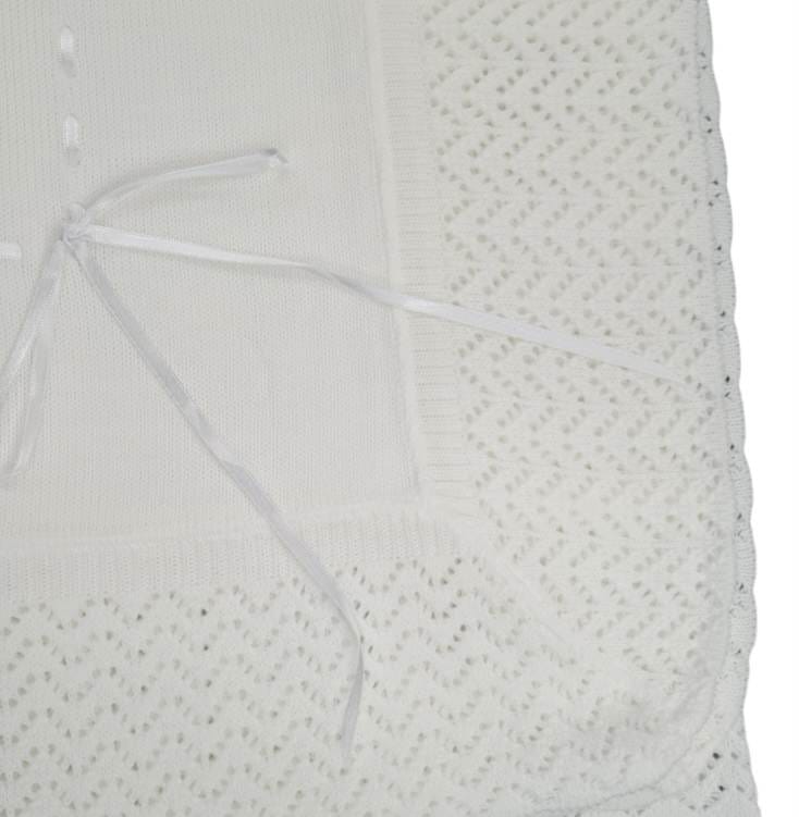 Beautiful Traditional Ivory Baby Receiving Shawl With Ribbon -2432