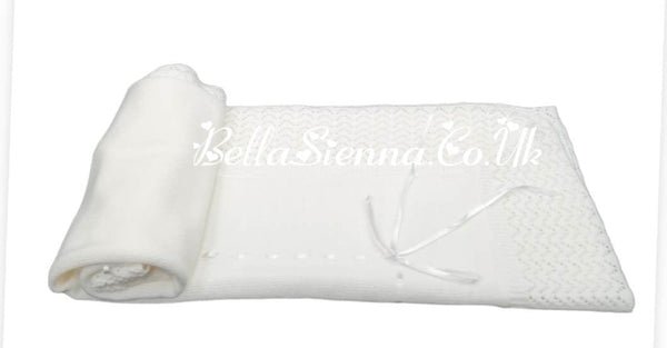 Beautiful Traditional Ivory Baby Receiving Shawl With Ribbon -2432