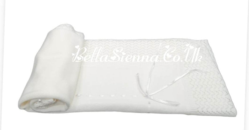 Beautiful Traditional Ivory Baby Receiving Shawl With Ribbon -2432