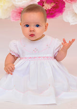 Sarah Louise White & Pink Smocked Dress - 012592
