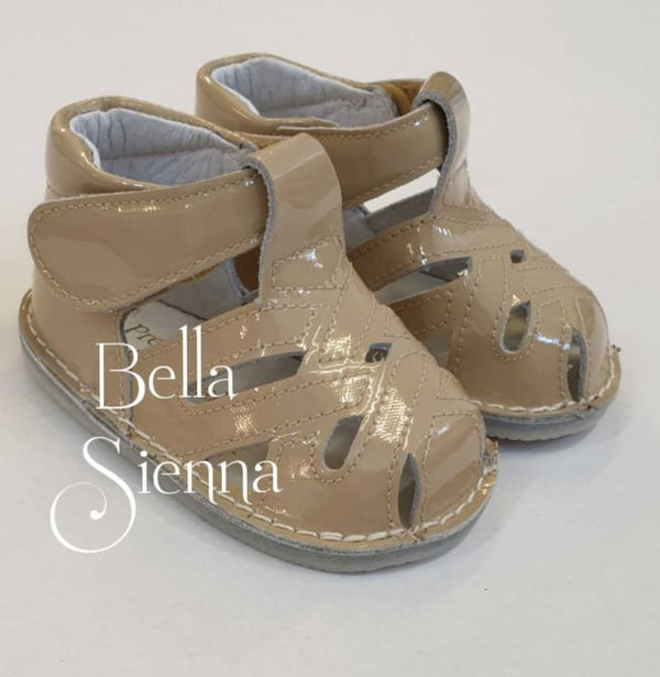 Pretty Originals Sand Patent Velcro Fastening Sandals - UE00136