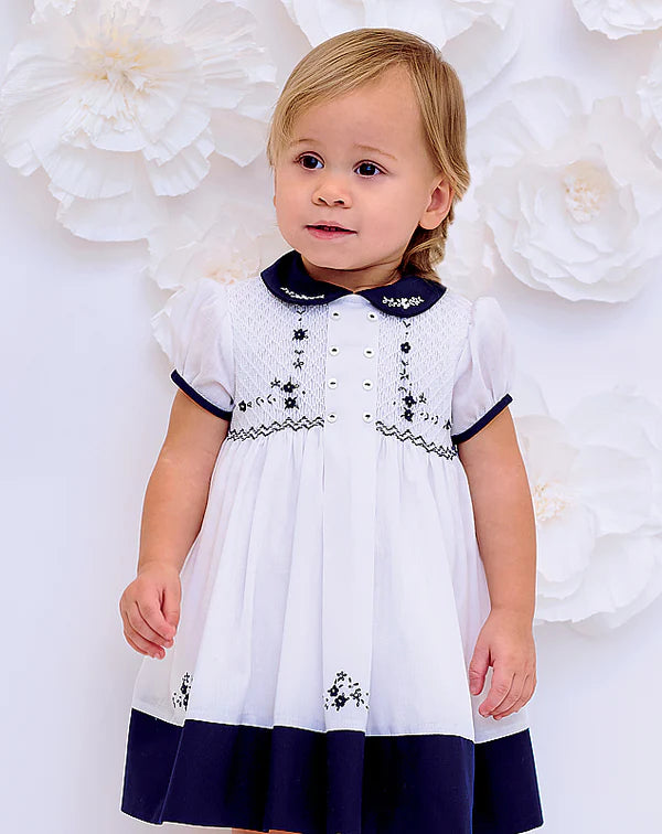 Sarah Louise White & Navy Smocked Dress - 012615