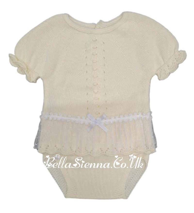 Mac Ilusion Two Piece Baby Girl Lemon  Fine Knitted Outfit with lace