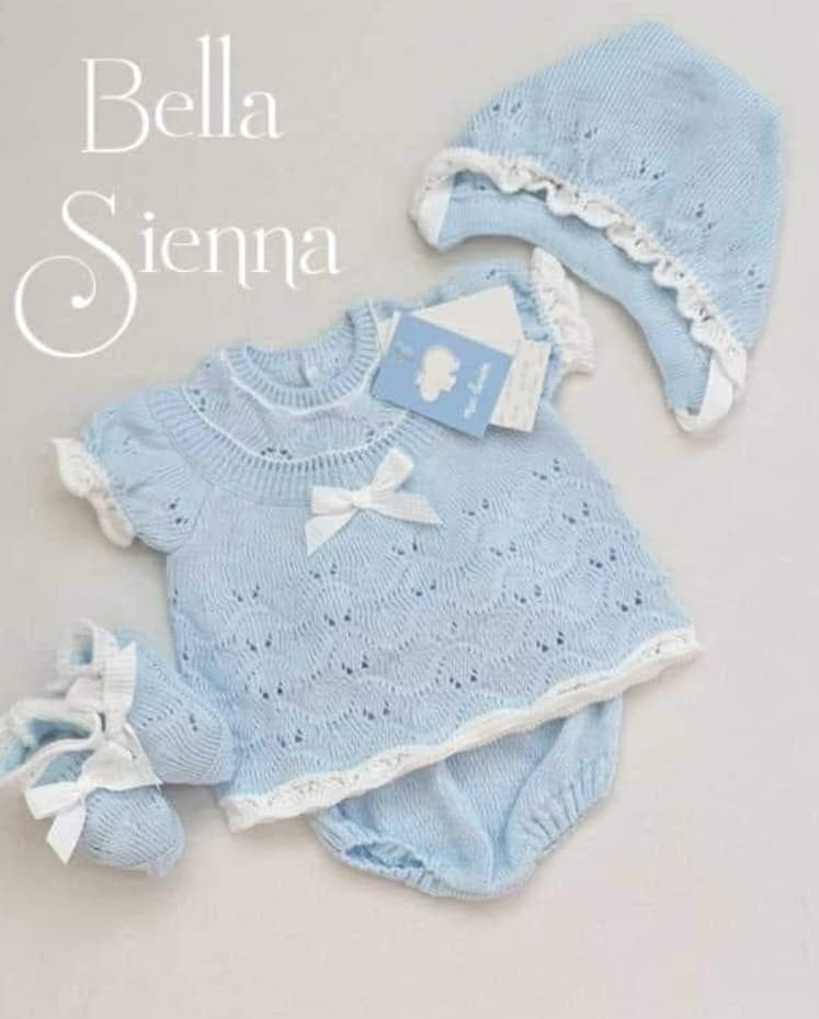 Mac ilusion Newborn Baby Girls Four Piece Fine Knitted Outfit Blue & White 7228