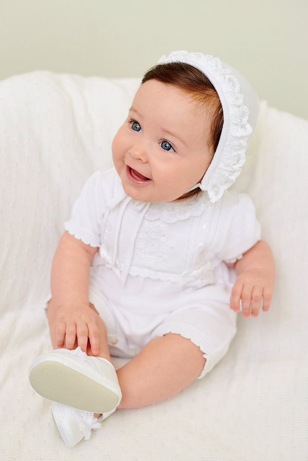 Sarah Louise White Romper & Matching Bonnet - 008012