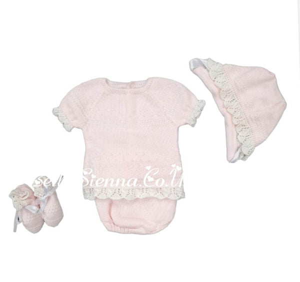 Mac ilusion Newborn Baby Girls Four Piece Fine Knitted Outfit Pink & White 7230X
