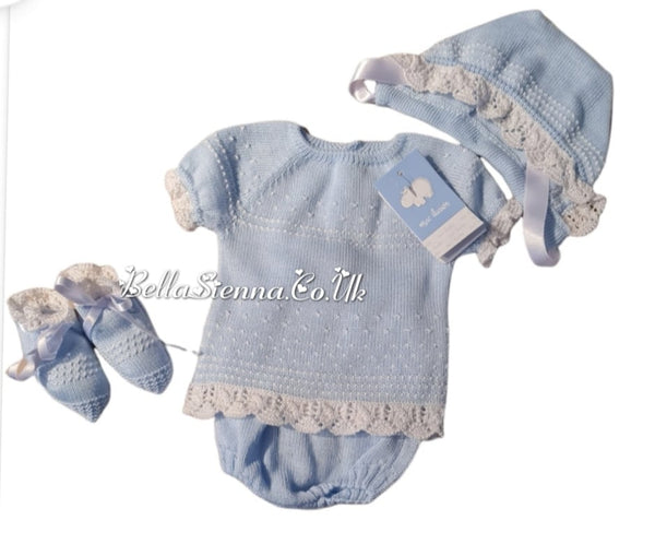 Mac ilusion Newborn Baby Four Piece Fine Knitted Outfit Blue & White 7230X