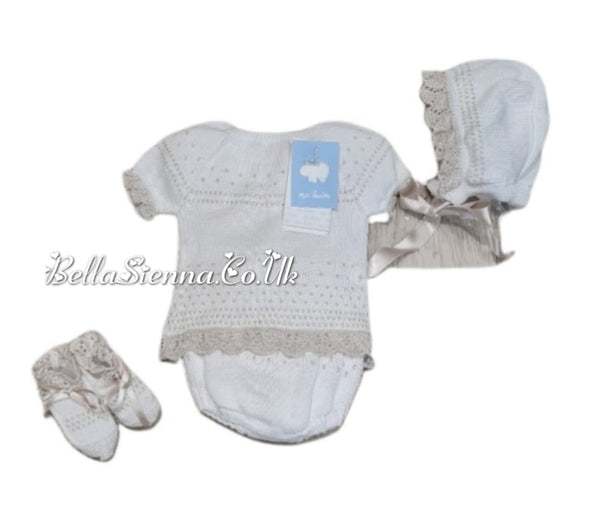 Mac ilusion Newborn Baby Girls Four Piece Fine Knitted Outfit  White & Beige 7230X