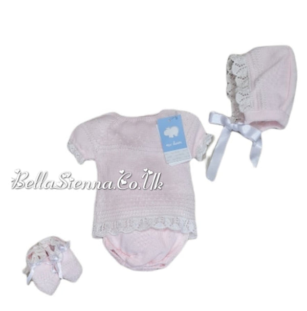 Mac ilusion Newborn Baby Girls Four Piece Fine Knitted Outfit Pink & White 7230X