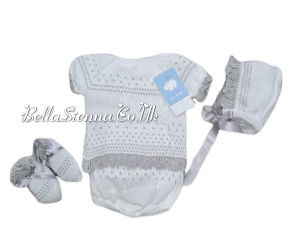 Mac ilusion Newborn Baby Girls Four Piece Fine Knitted Outfit  White & Silver Grey 7230X