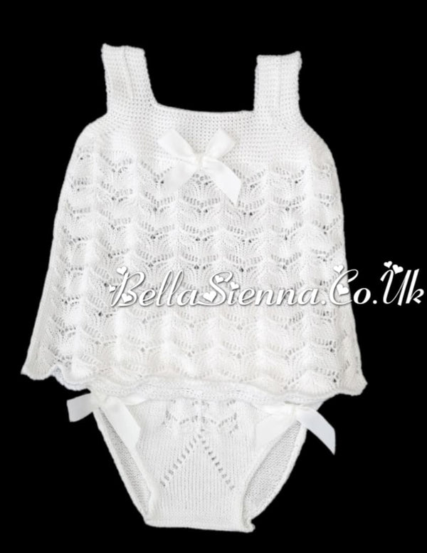 Mac ilusion Baby Girls Fine Knitted Lace Effect Two Piece Set 7261 White