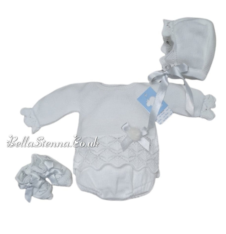 Mac ilusion Newborn Baby Girls Four Piece Fine Knitted Outfit White & Silver 7421