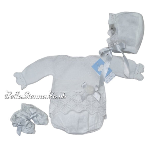 Mac ilusion Newborn Baby Girls Four Piece Fine Knitted Outfit White & Silver 7421
