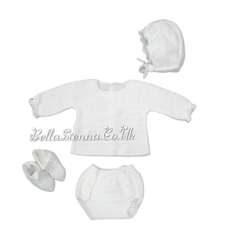 Mac Ilusion Newborn/Reborn Baby Unisex White Knitted  Four Piece Outfit 7831 WHITE