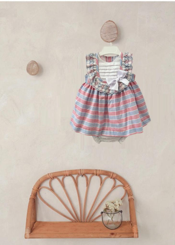 Cuka Pink & Blue Stripe Dress & Pants Set - 80140