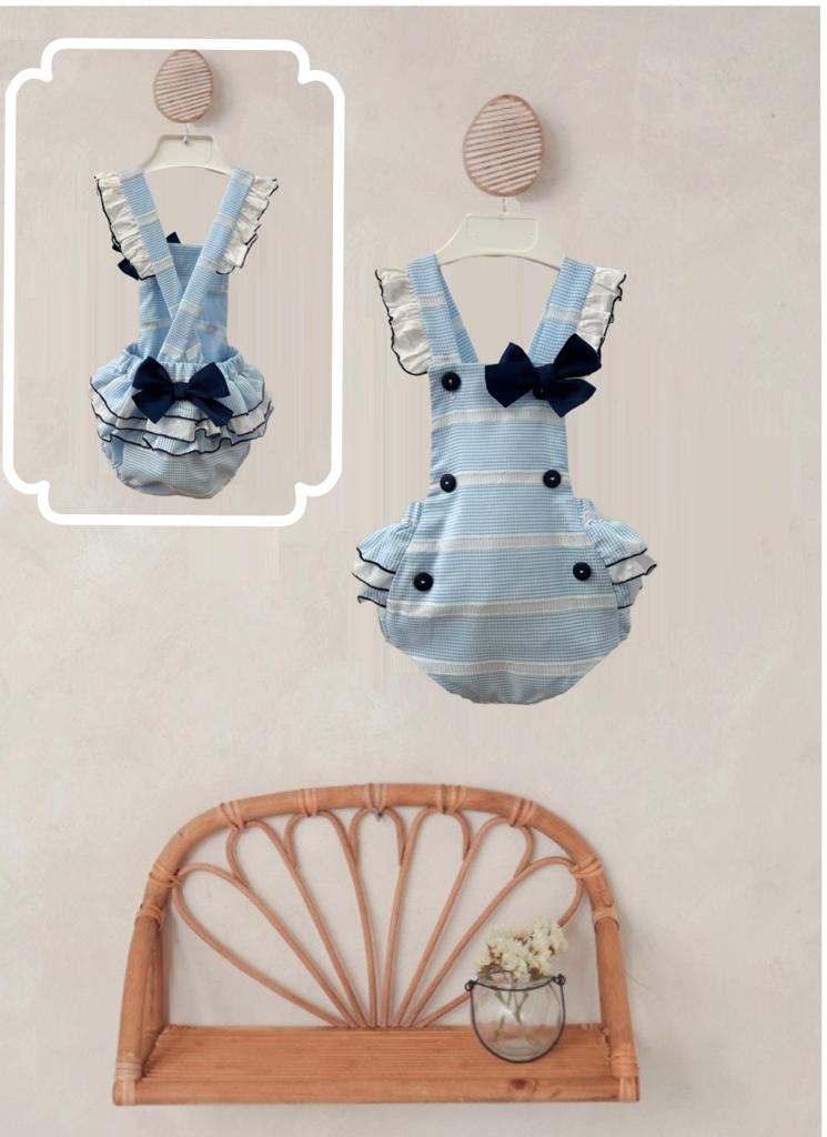 Cuka Blue, White & Navy Romper With Bow - 80160
