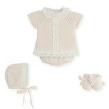 Mac ilusion Baby Traditional Newborn  Four Piece Fine Knitted Outfit Layette 8029 Cream