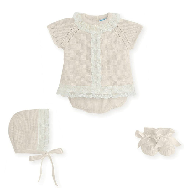 Mac ilusion Baby Traditional Newborn  Four Piece Fine Knitted Outfit Layette 8029 Cream