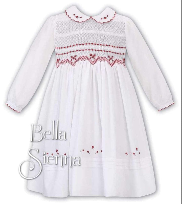 Sarah Louise Girls White And Red Smocked Dress 011661