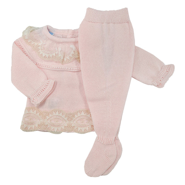 Mac ilusion Baby/Reborn/Newborn  Girls Fine Knitted With Lace Outfit 8419 Rosa
